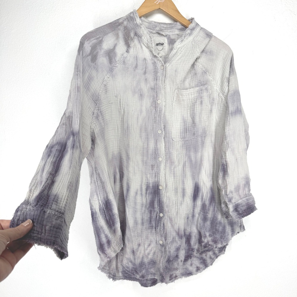 Aerie Purple Tie Dye Double Gauze Cotton Button Down Shirt Size S Oversized Boho